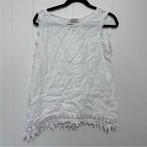 White Lace Trim 100% linen Sleeveless Top made in Italy